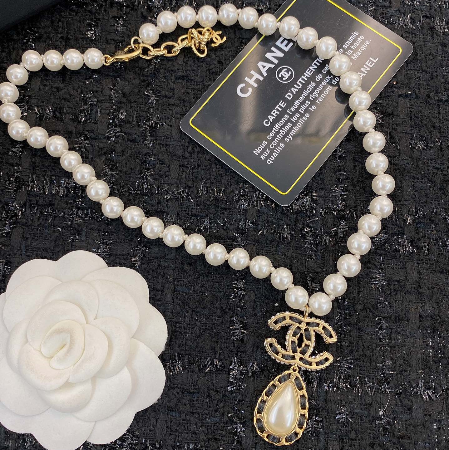 CCN511 Pearl Chain Metal leather drop pendant necklace - ccjewelryacc