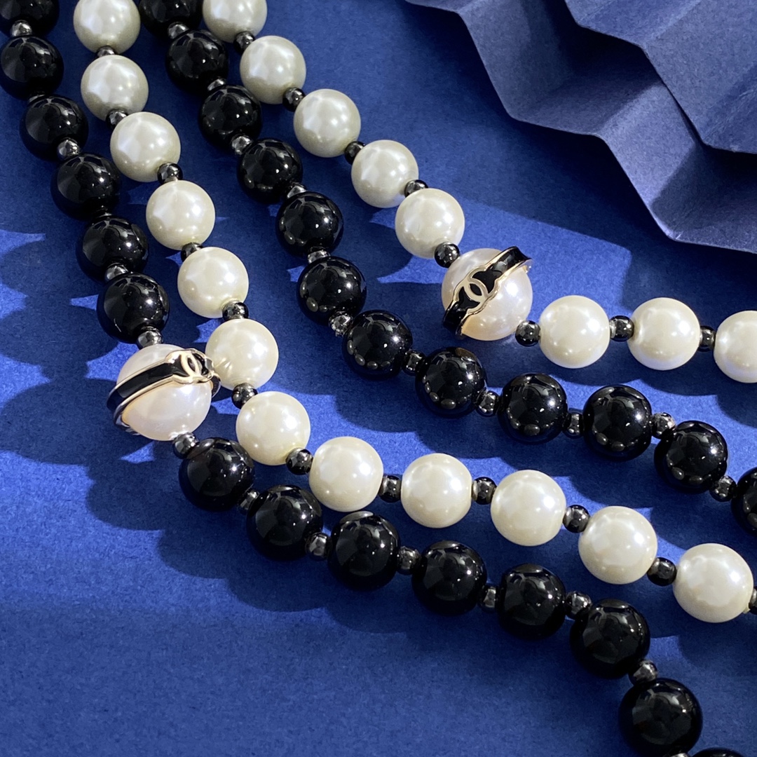 CCL067 White and black pearls long chain sweather necklace - ccjewelryacc
