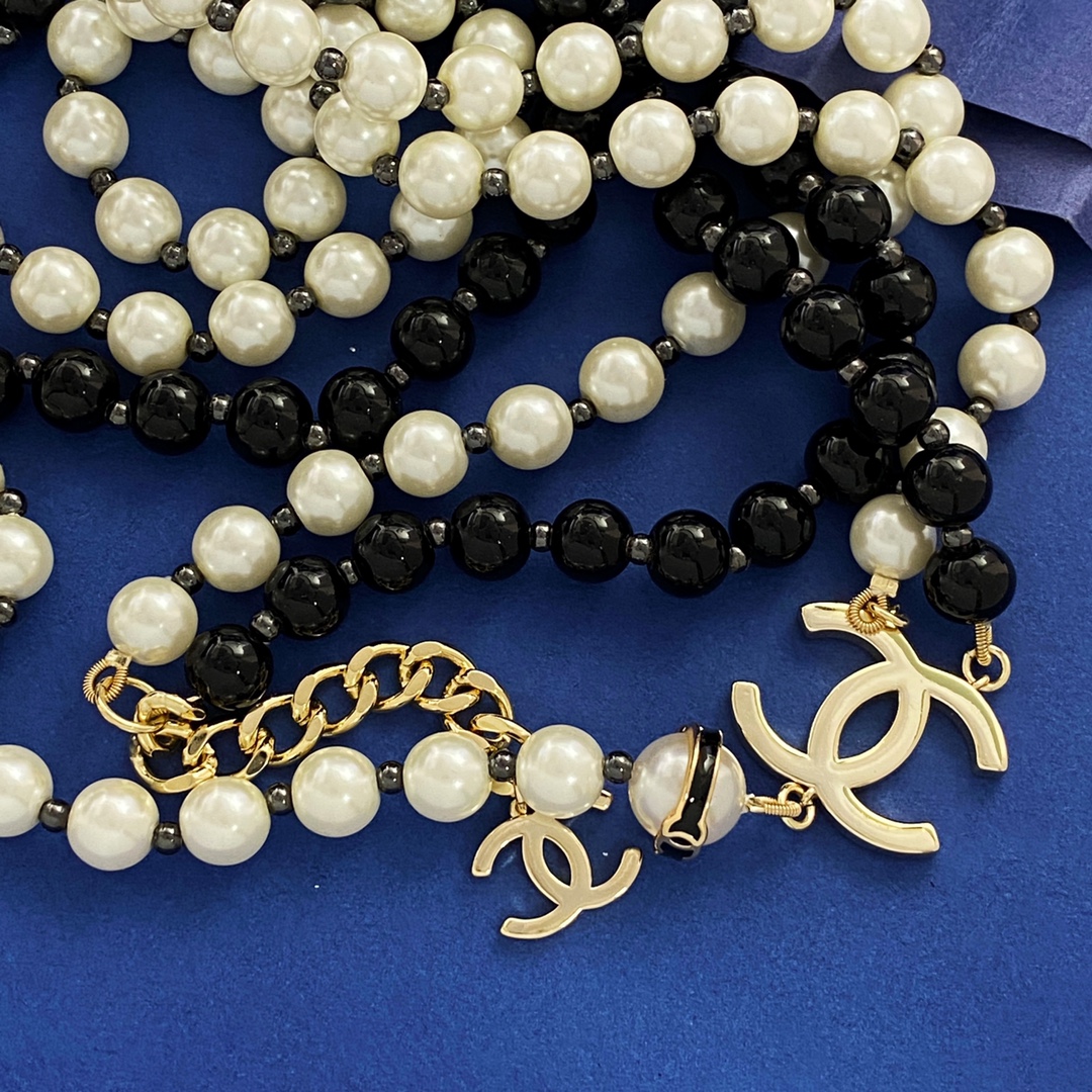 CCL067 White and black pearls long chain sweather necklace - ccjewelryacc