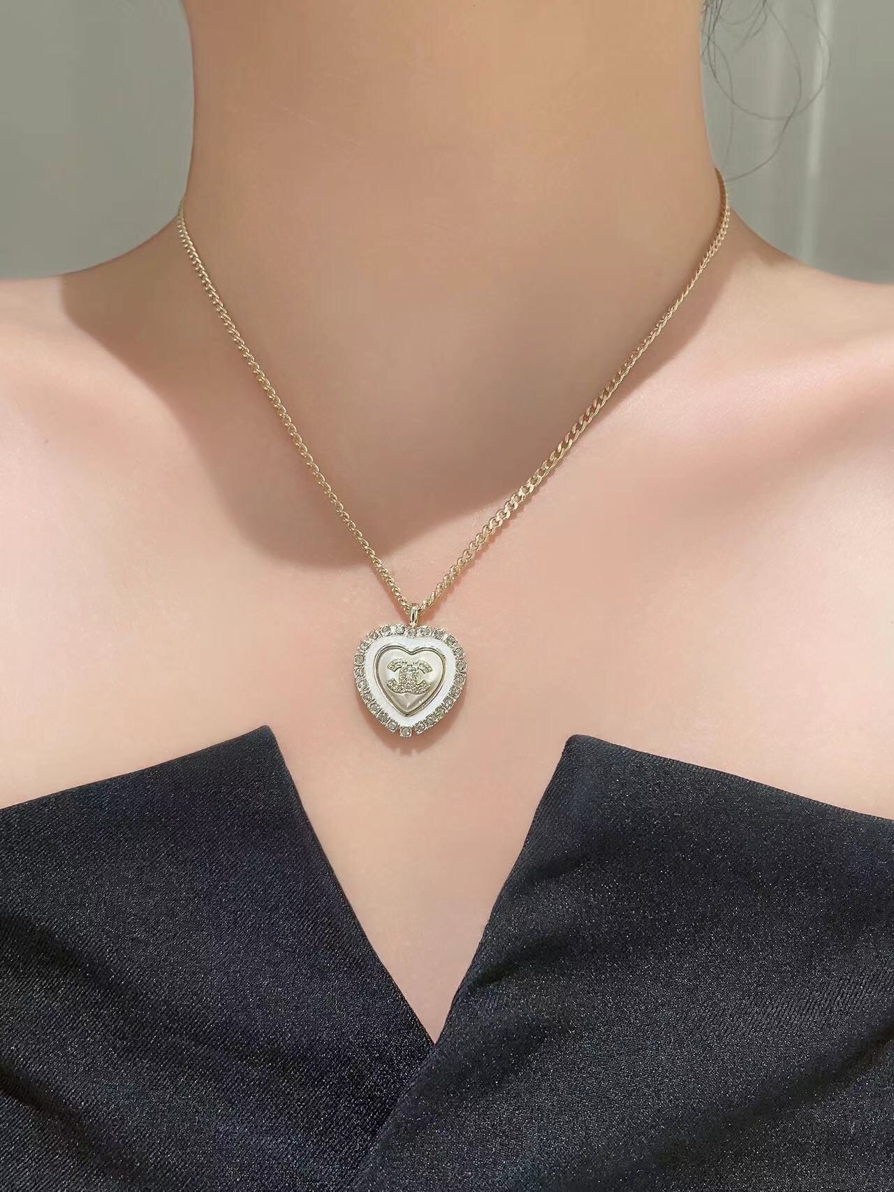 CCN506 24A Mother of pearl heart pendant necklace / Stud earring - ccjewelryacc