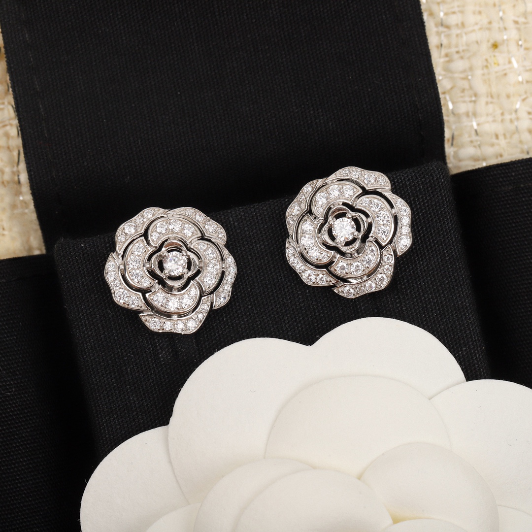 CCES002 S925 Sterling silver BOUTON DE CAMÉLIA earring clip - ccfashionjewelry