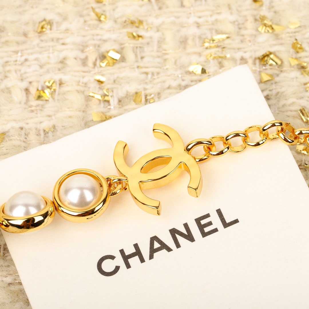 CCL057 CC pearl Sweater necklace long chain with cc logo - ccjewelryacc