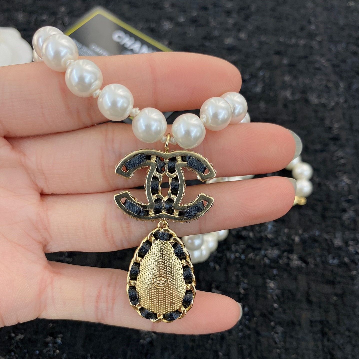 CCN511 Pearl Chain Metal leather drop pendant necklace - ccjewelryacc