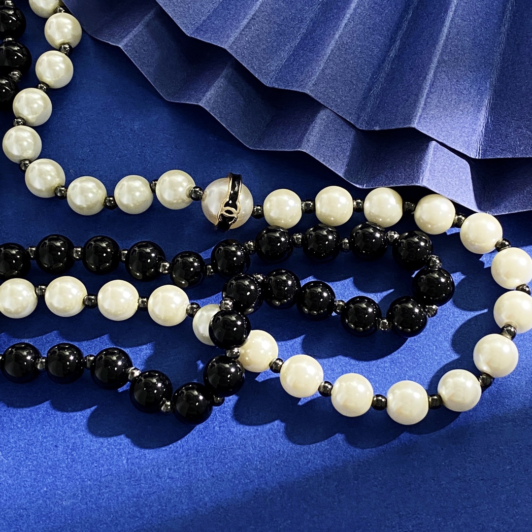 CCL067 White and black pearls long chain sweather necklace - ccjewelryacc