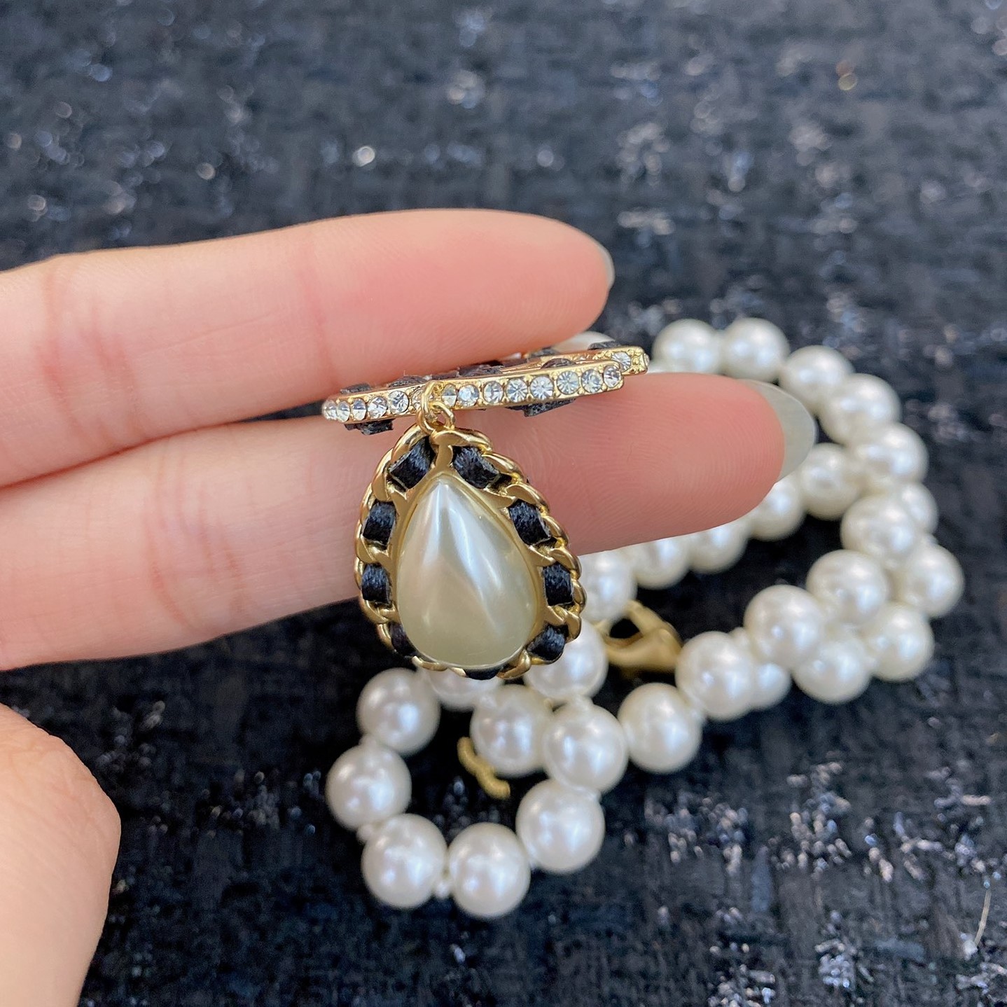 CCN511 Pearl Chain Metal leather drop pendant necklace - ccjewelryacc