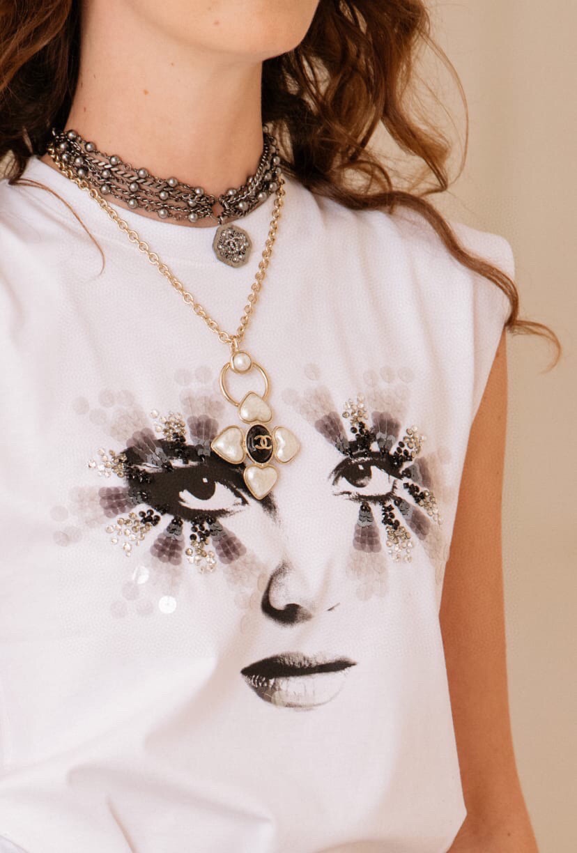 CCL074 Metal Long chain sweater necklace with cc logo for women - ccjewelryacc