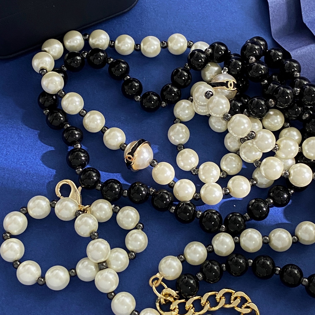 CCL067 White and black pearls long chain sweather necklace - ccjewelryacc