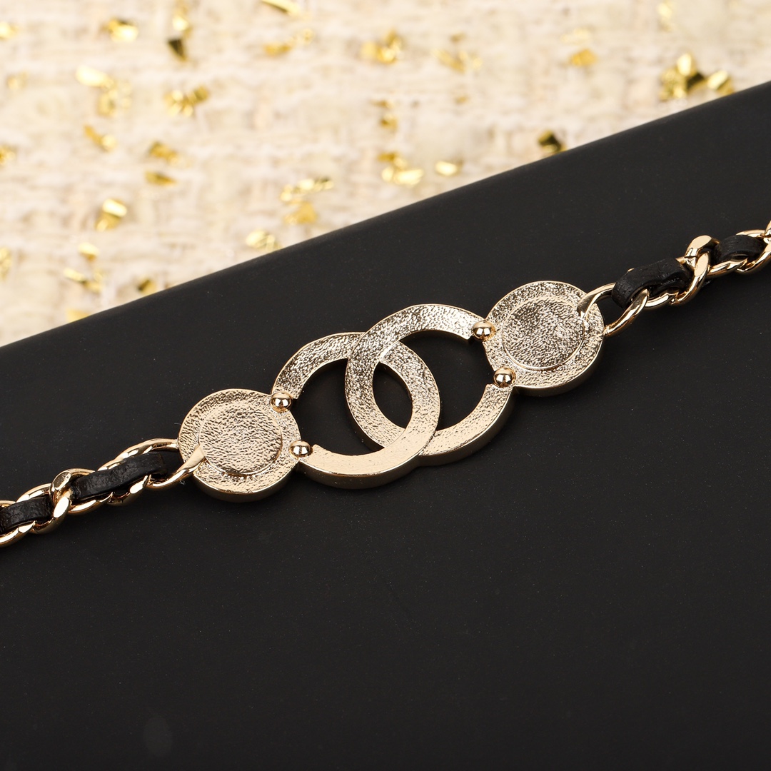 CCN517 Metal leather chain with crystal CC Logo choker necklace - ccjewelryacc