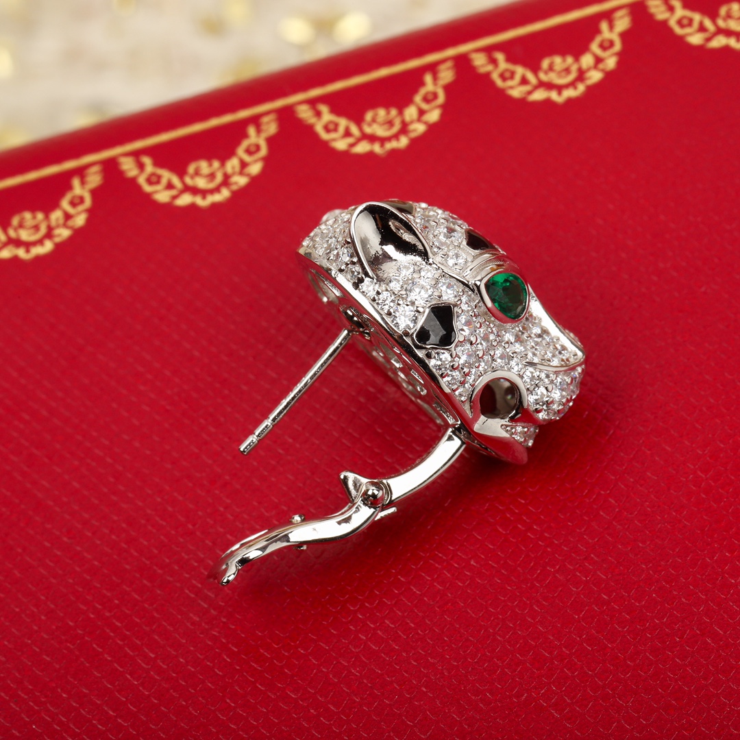 CTES002 S925 Sterling silver Panthère de Cartier earrings clip, paved 18K White Gold - ccjewelryacc