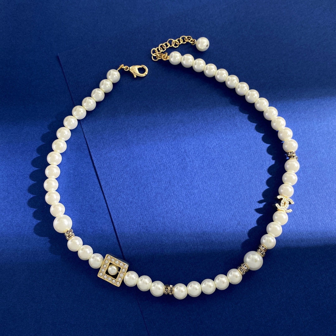 CCN441 24S CC square pearl choker necklace - ccjewelryacc