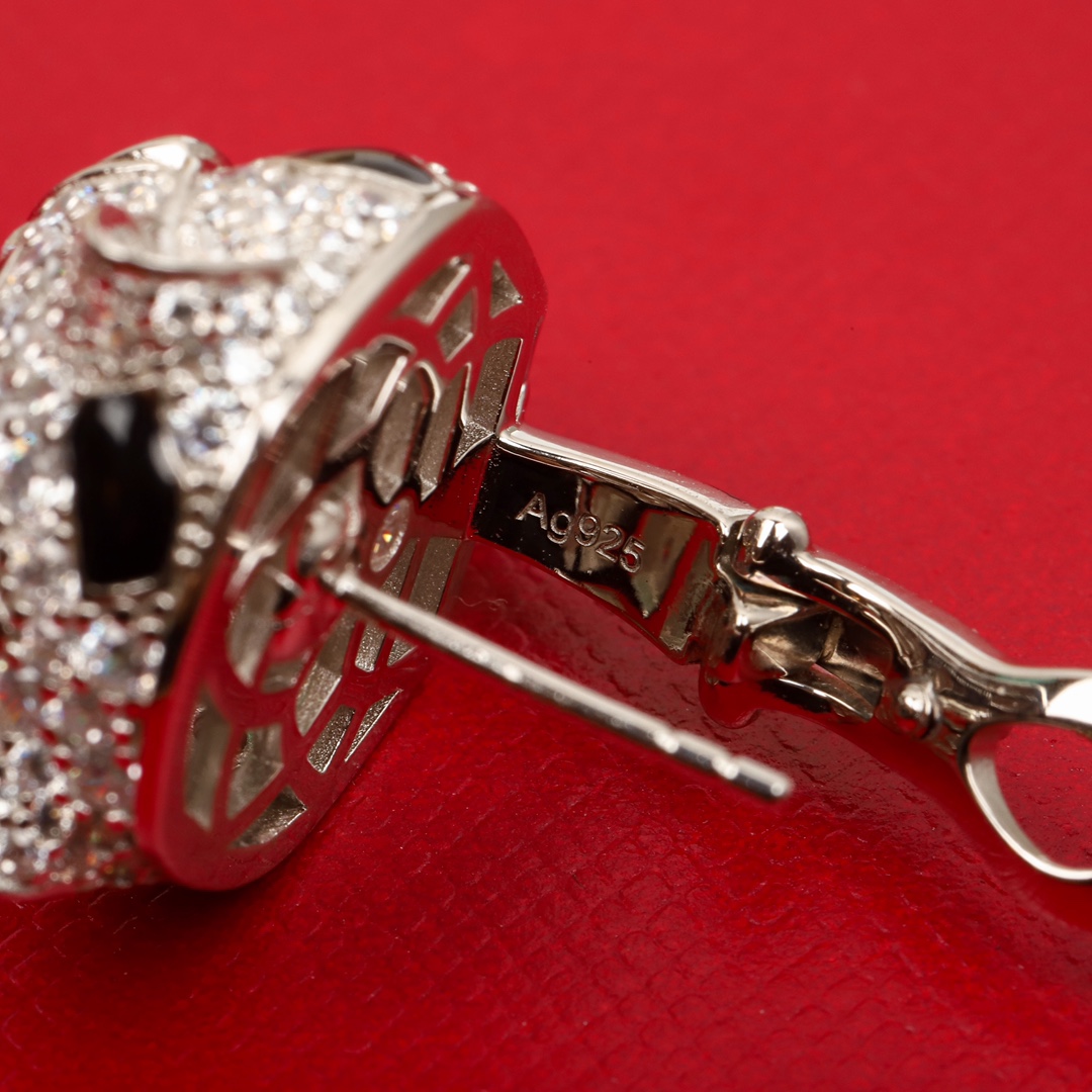 CTES002 S925 Sterling silver Panthère de Cartier earrings clip, paved 18K White Gold - ccjewelryacc