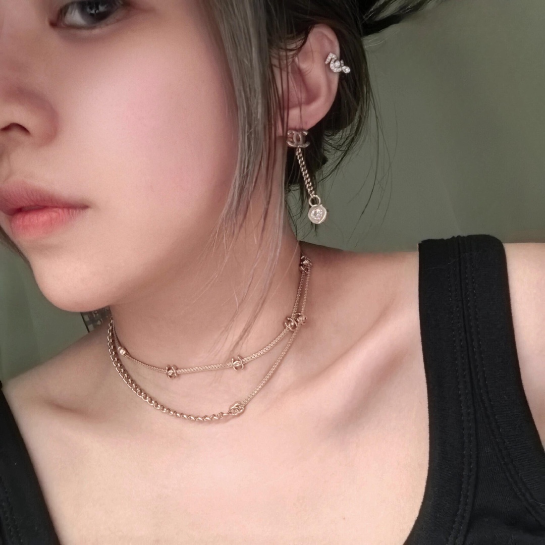 CCN518A Metal snake chain with  7 CC logo choker necklace - ccjewelryacc