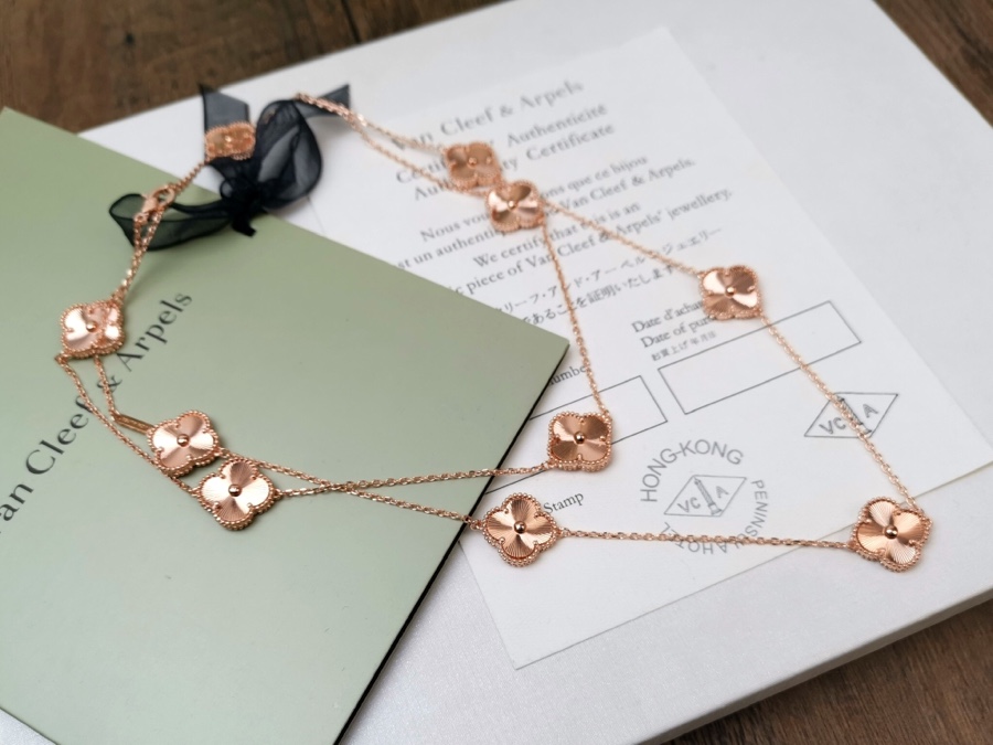 VCN026  VCA 10 motif vintage alhambra long necklace - ccjewelryacc