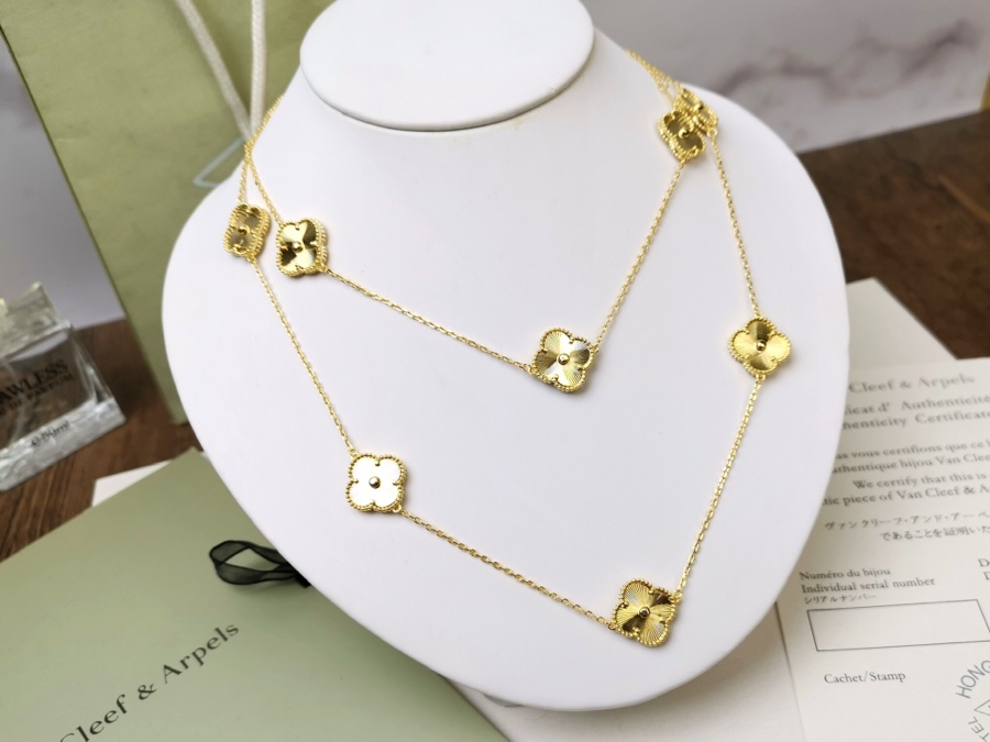VCN026  VCA 10 motif vintage alhambra long necklace - ccjewelryacc