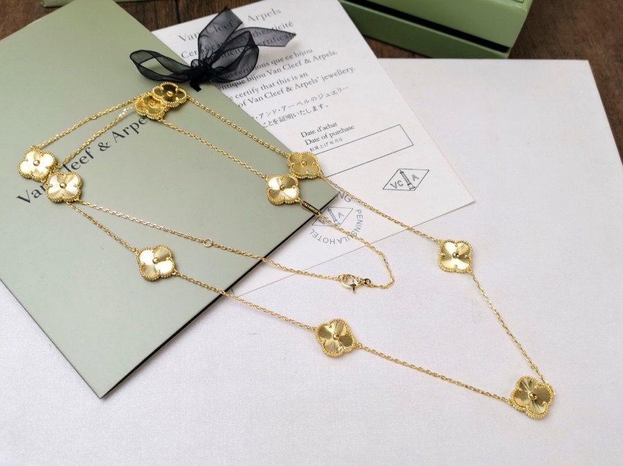 VCN026  VCA 10 motif vintage alhambra long necklace - ccjewelryacc