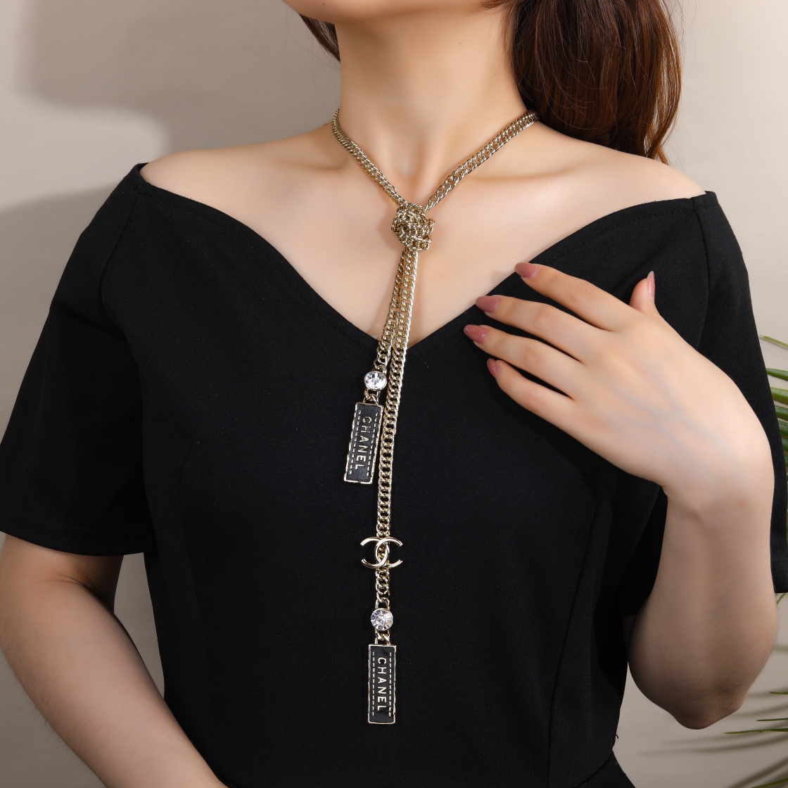 CCN085 Metal chain with crystal CC long necklace waist chain - ccjewelryacc