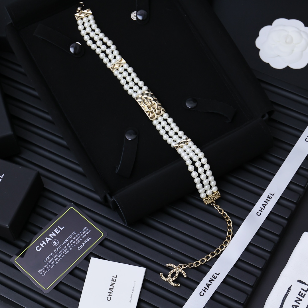 CCN214 Chanel crush bag pearl choker necklace - ccjewelryacc