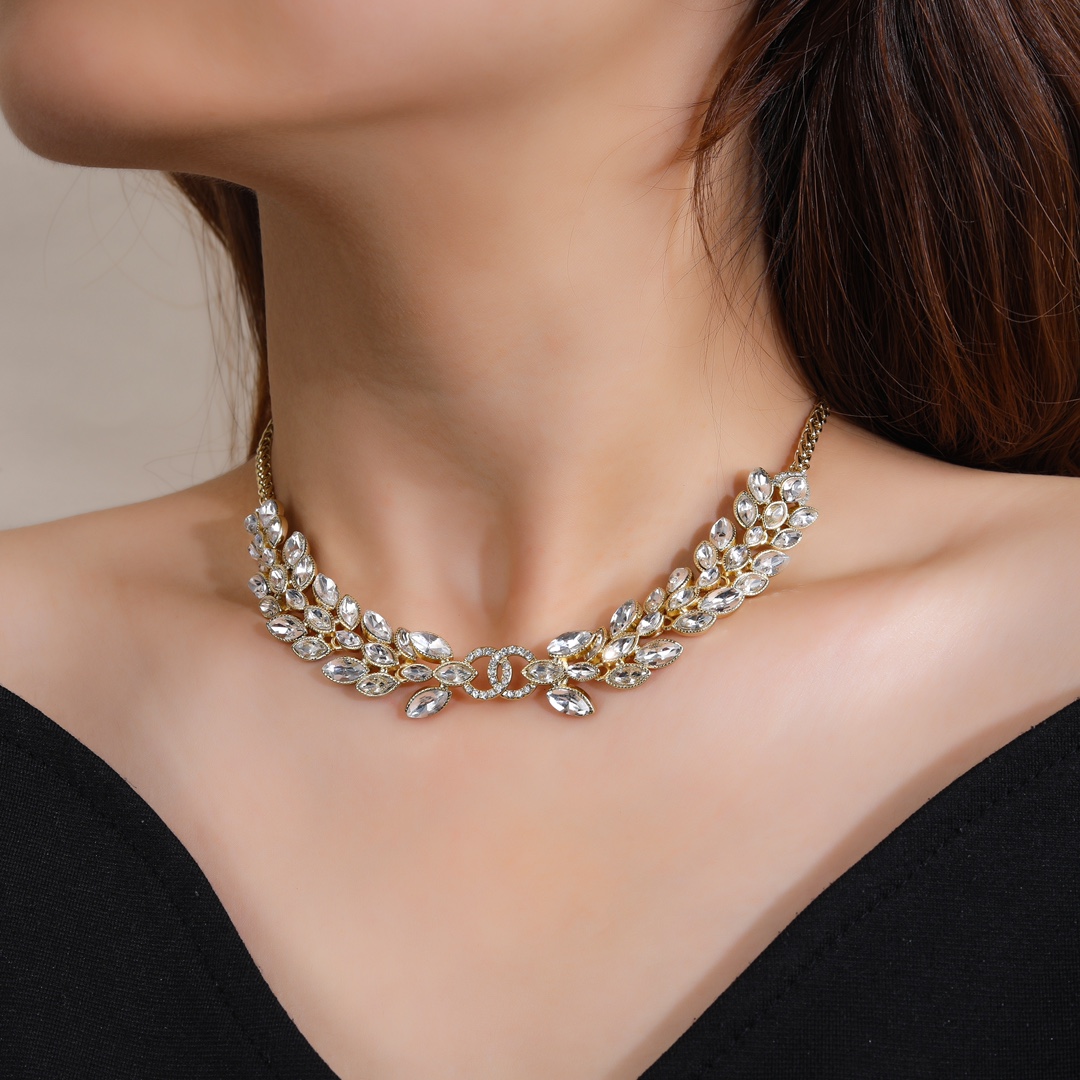 CCN521 CC Horseeye diamond leaf Choker necklace - ccjewelryacc