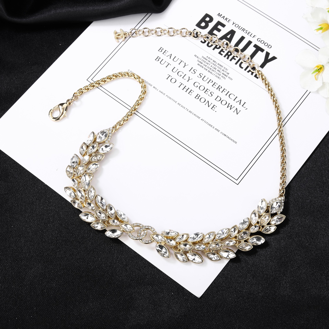 CCN521 CC Horseeye diamond leaf Choker necklace - ccjewelryacc