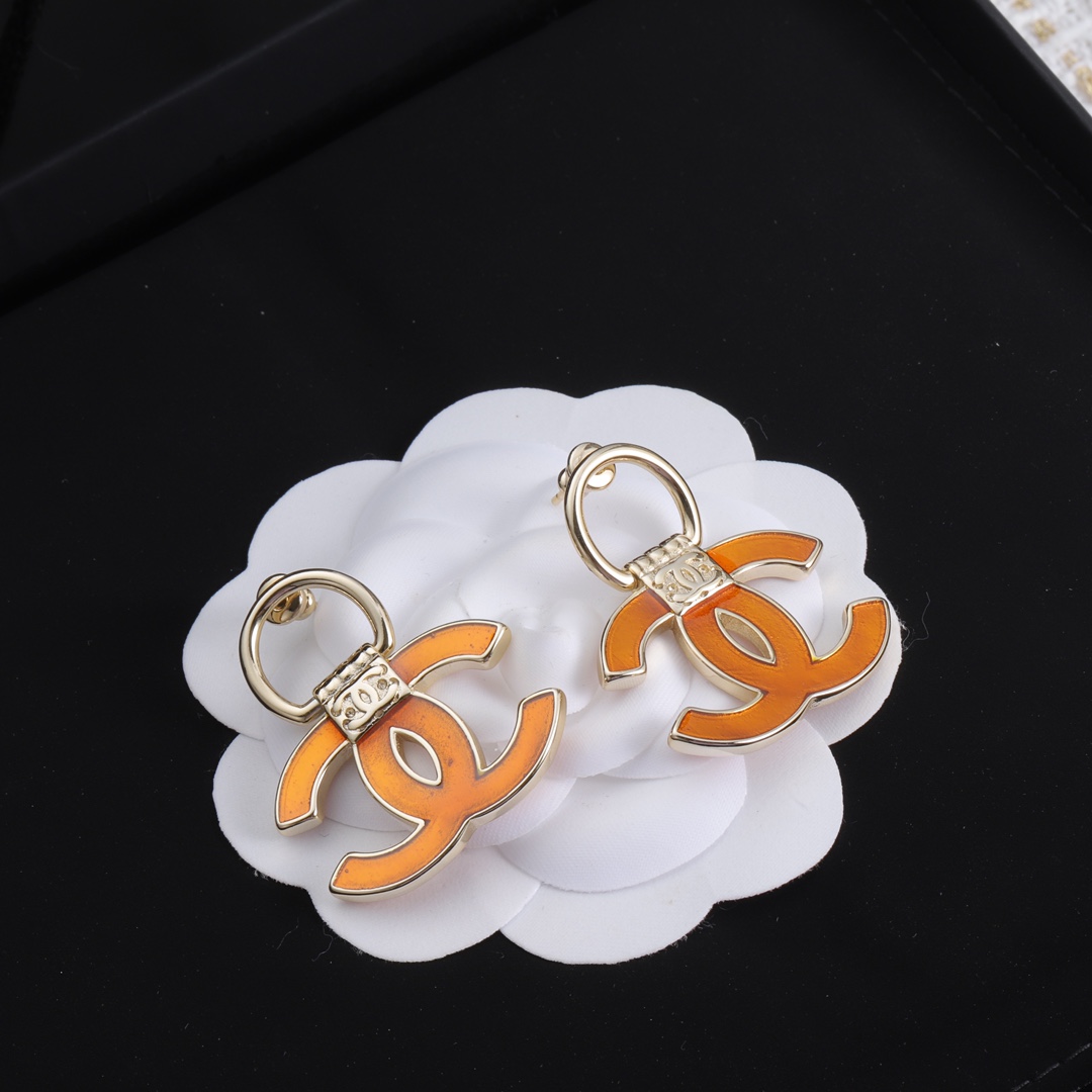 CCN520 Orange CC Logo pendant necklace earring - ccjewelryacc