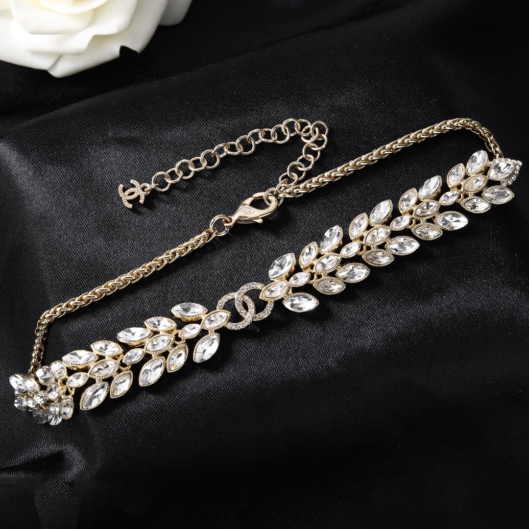 CCN521 CC Horseeye diamond leaf Choker necklace - ccjewelryacc