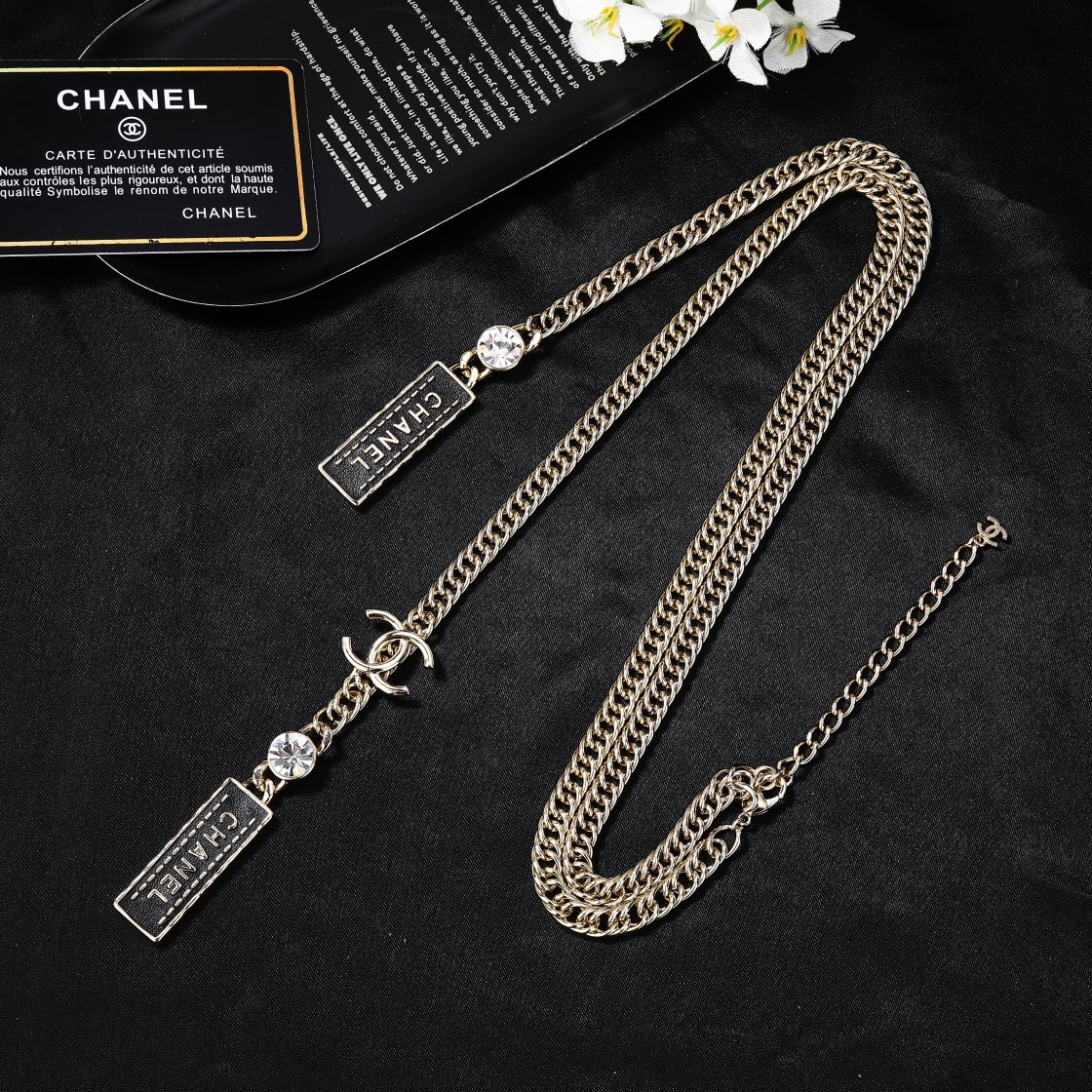 CCN085 Metal chain with crystal CC long necklace waist chain - ccjewelryacc