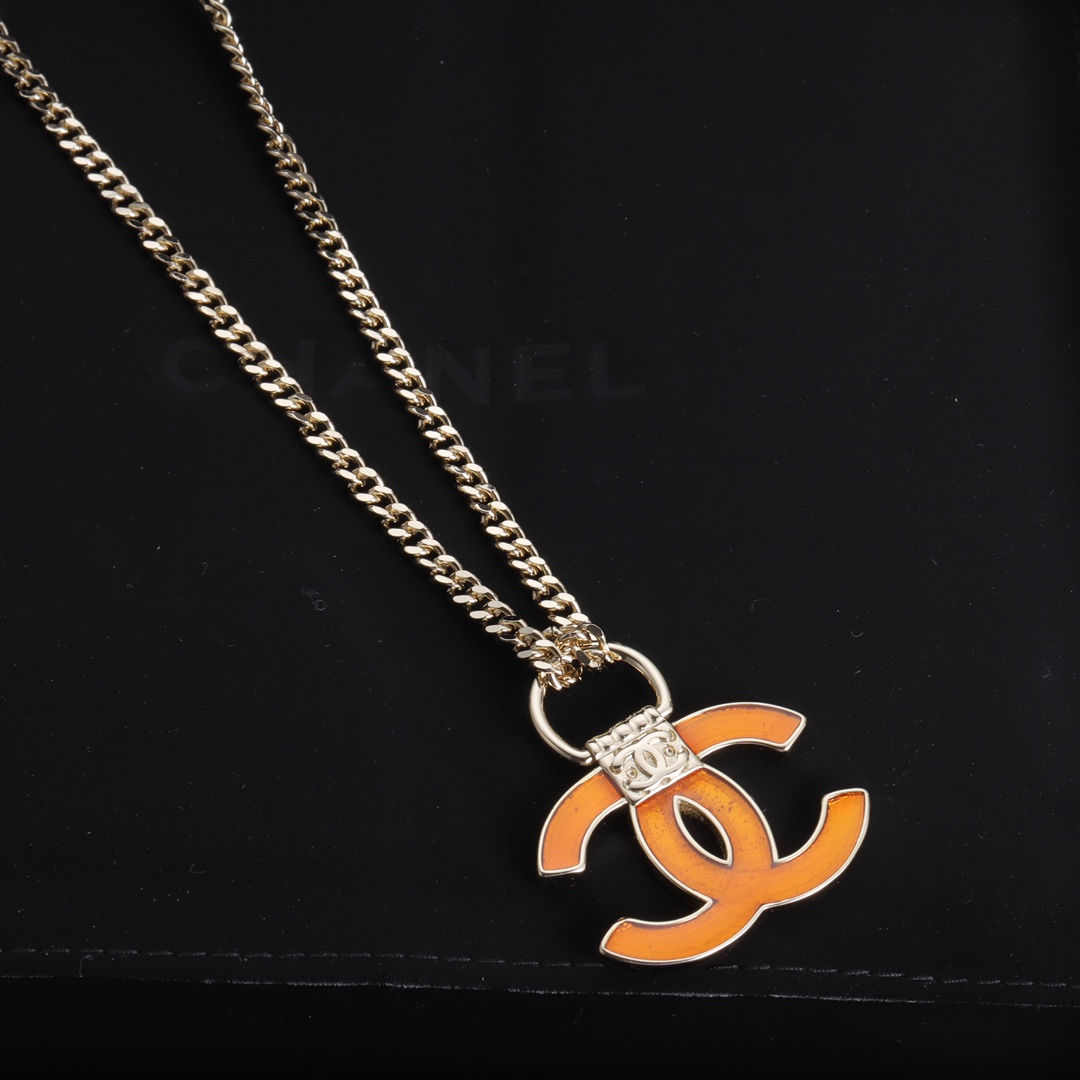 CCN520 Orange CC Logo pendant necklace earring - ccjewelryacc