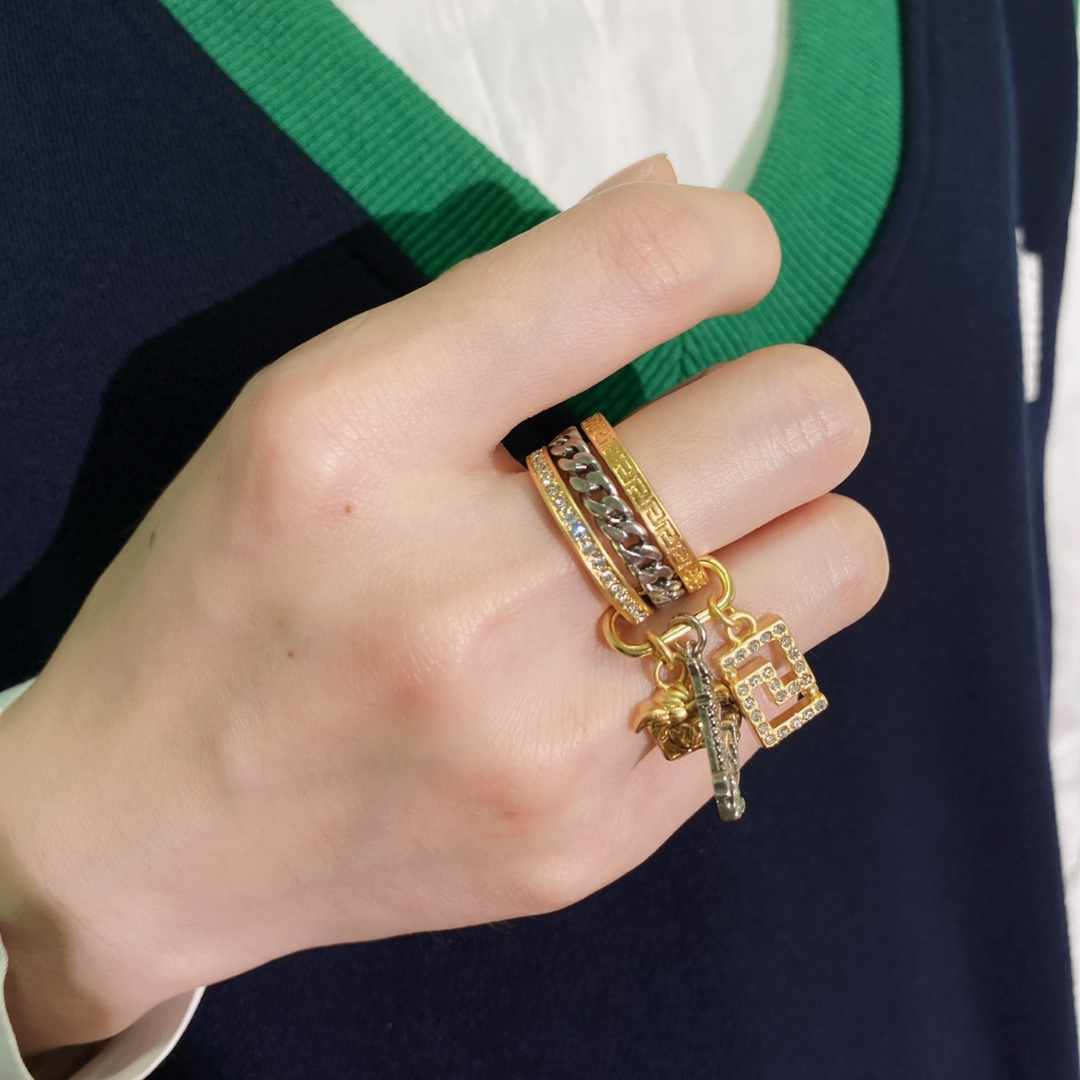 VSR008 Versace medusa virtus charm safety pin ring - ccjewelryacc