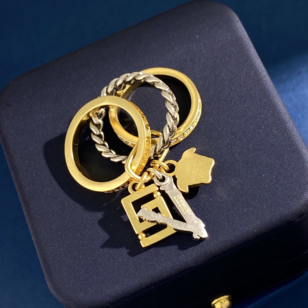 VSR008 Versace medusa virtus charm safety pin ring - ccjewelryacc