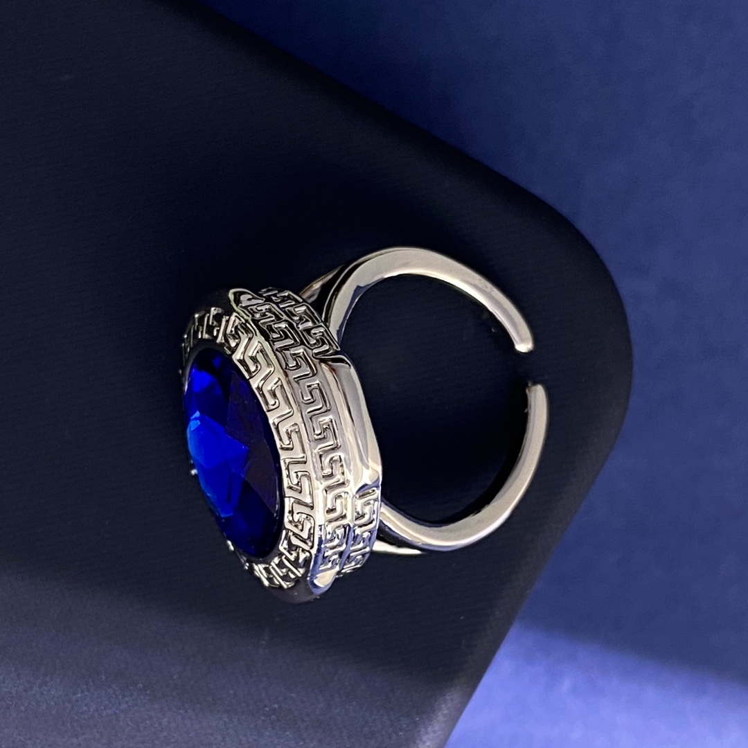 VSR020 Versace engraved and Blue gemstone ring for men - ccjewelryacc