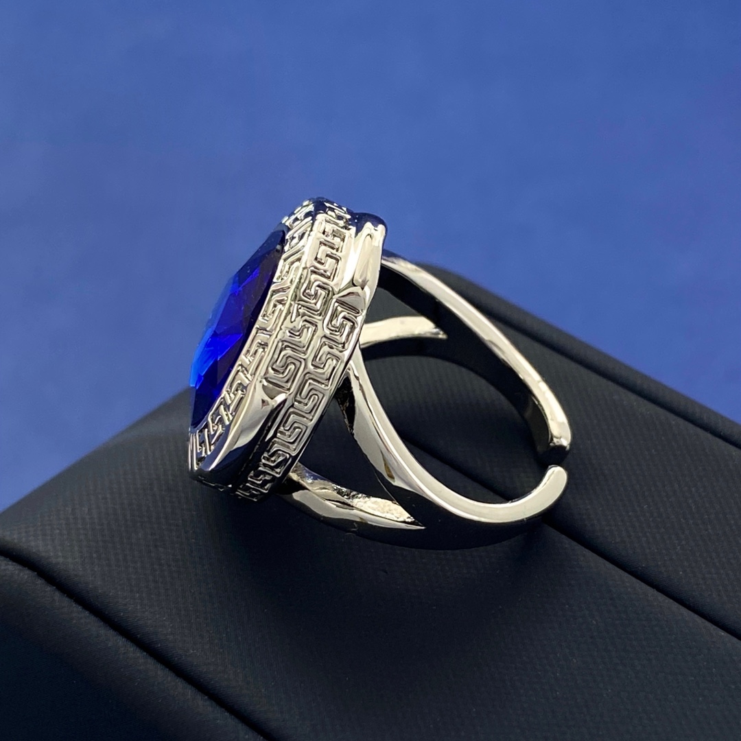VSR020 Versace engraved and Blue gemstone ring for men - ccjewelryacc
