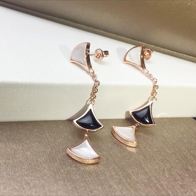 BGE027 3 motifs onyx Divas dream earrings rose gold - ccjewelryacc