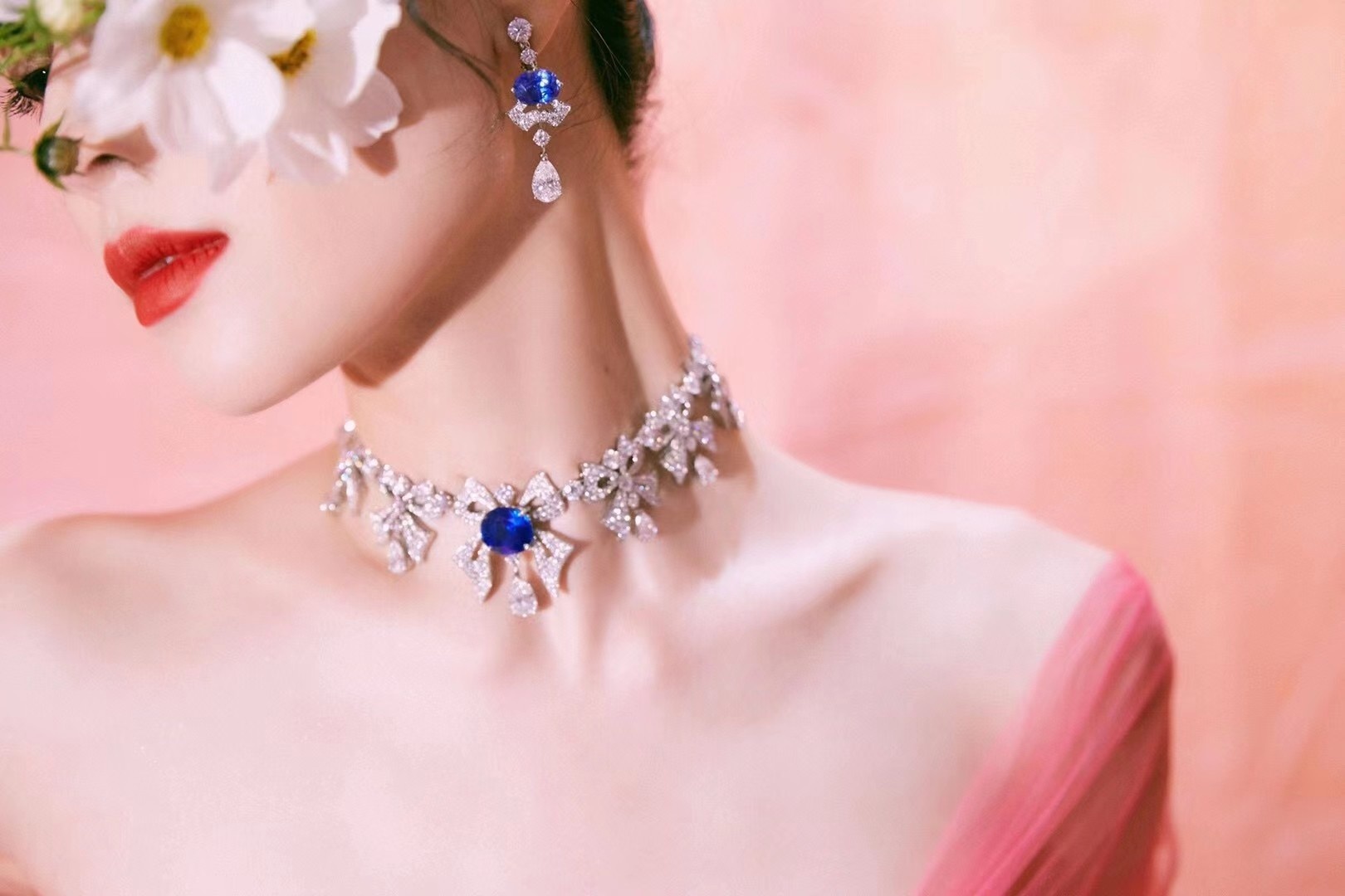 BGE023 Blue gemstone diamond fan divas' drean drop earrings - ccjewelryacc