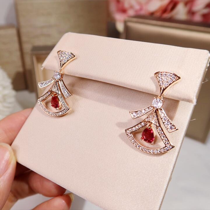 BGE029 Red gemstone and Full diamond Divas dream earrings - ccfashionjewelry