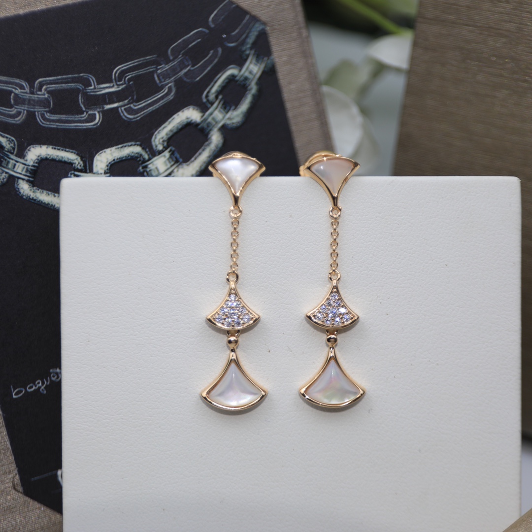 BGE040 Mother of pearl and diamond Divas dream earrings rose gold - ccjewelryacc