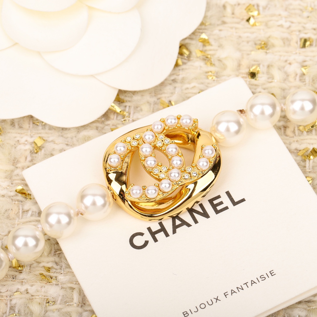 CCN444 CC pearl choker necklace with cc logo - ccjewelryacc