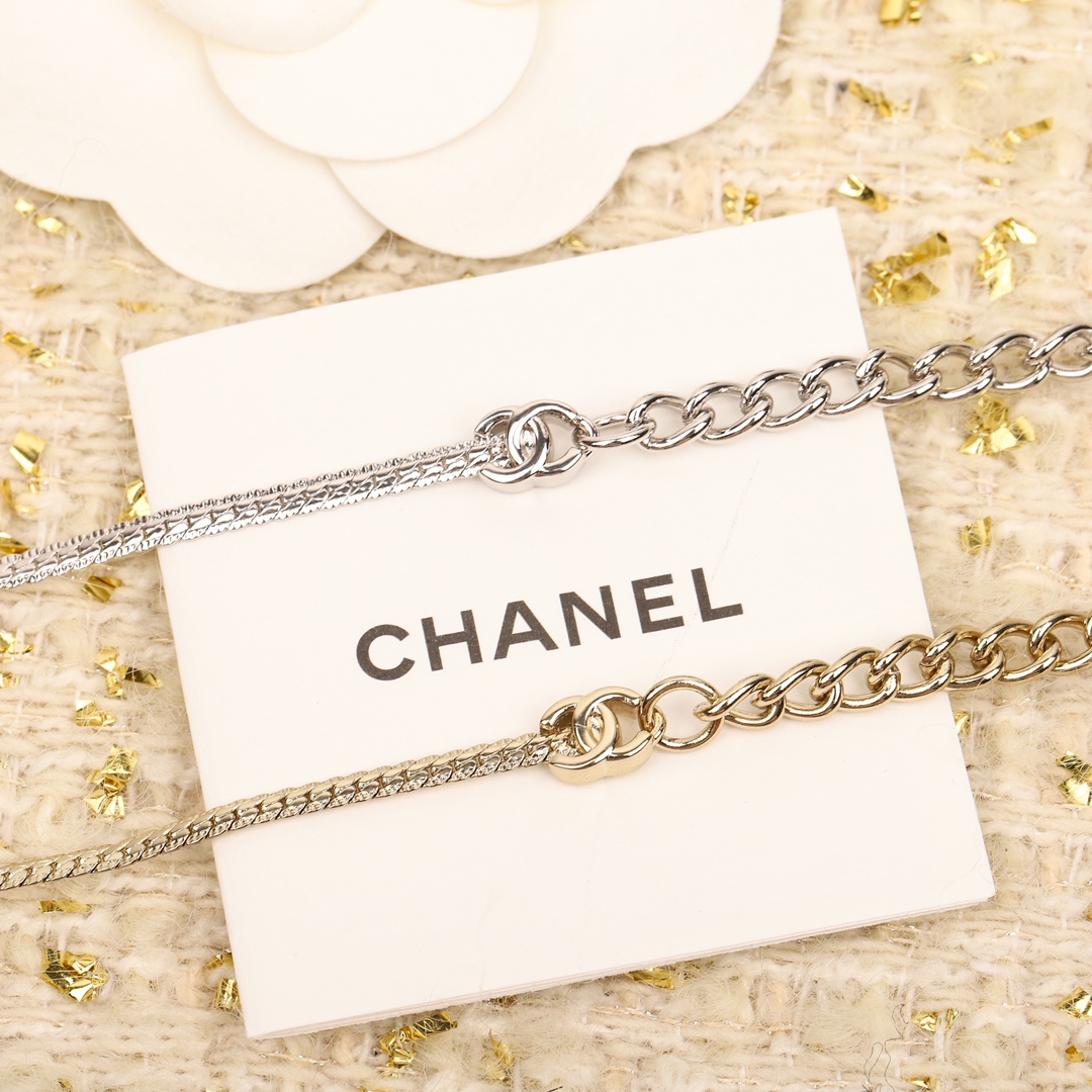 CCN518A Metal snake chain with  7 CC logo choker necklace - ccjewelryacc