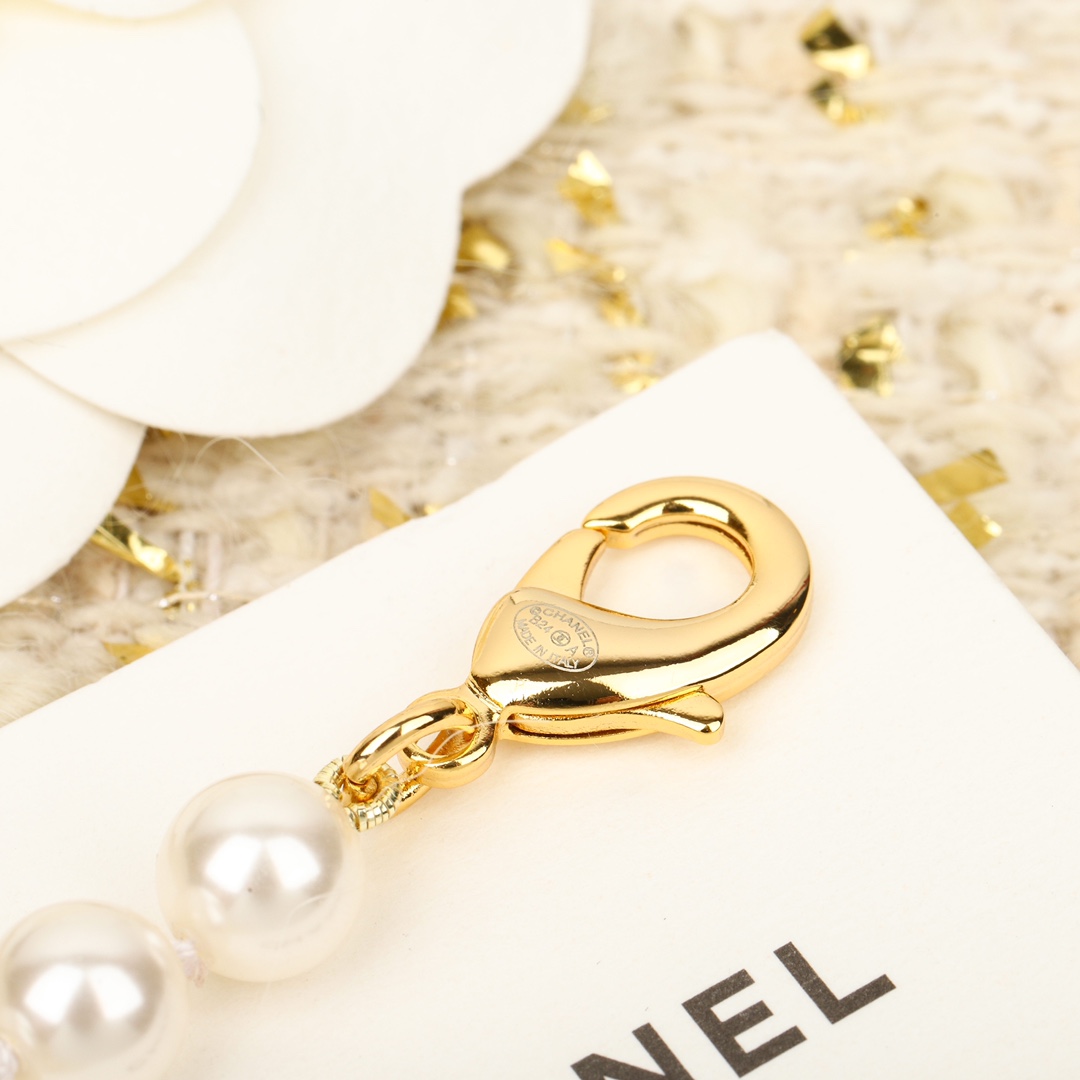 CCN444 CC pearl choker necklace with cc logo - ccjewelryacc