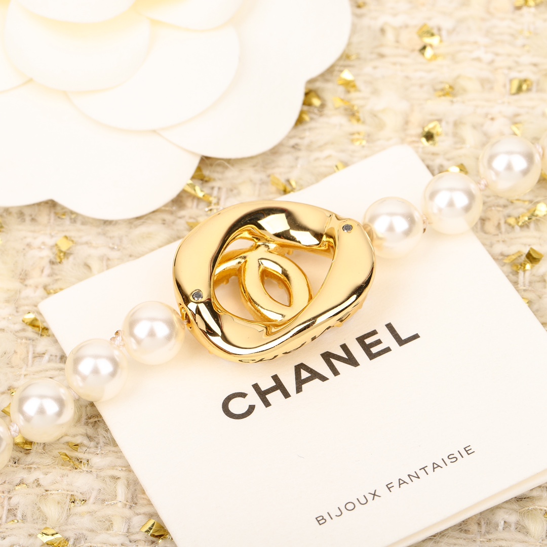 CCN444 CC pearl choker necklace with cc logo - ccjewelryacc