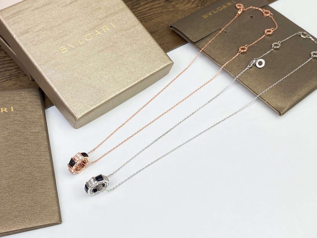 BGN029 Black onyx and diamond Serpenti viper necklace - ccjewelryacc