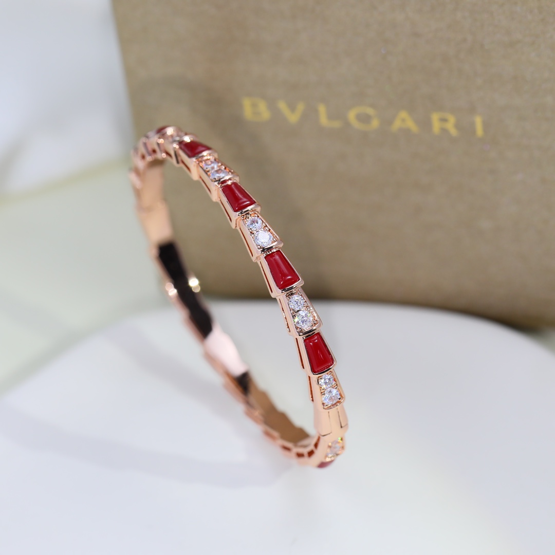 BGS009 Serpenti viper bracelet Half diamond and Red onyx - ccjewelryacc