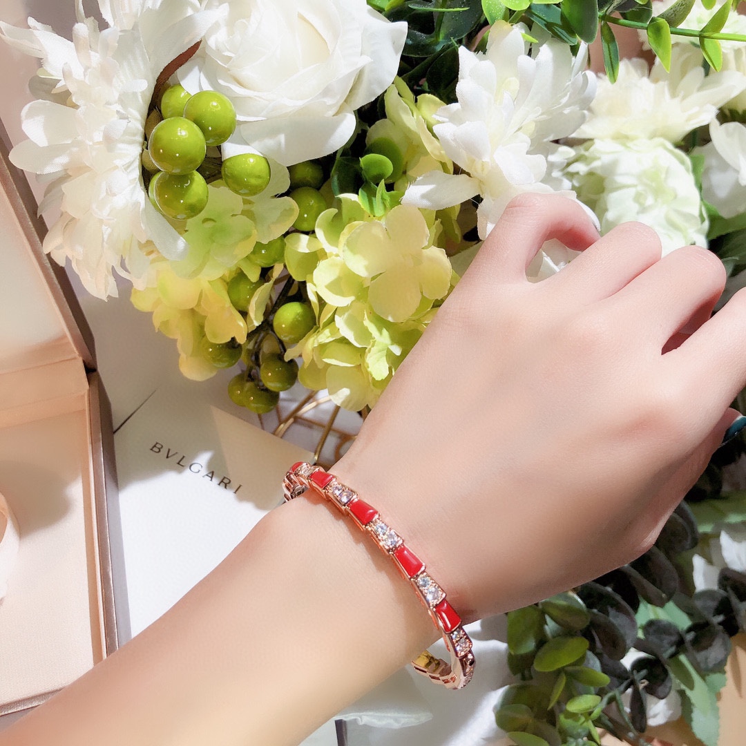 BGS009 Serpenti viper bracelet Half diamond and Red onyx - ccjewelryacc