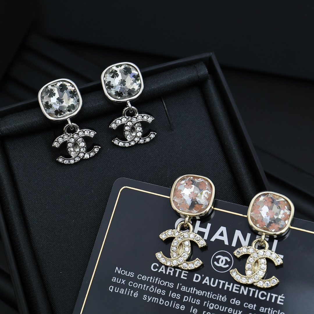 CCE733 Pink Crystal metal cc Logo drop Earrings - ccjewelryacc