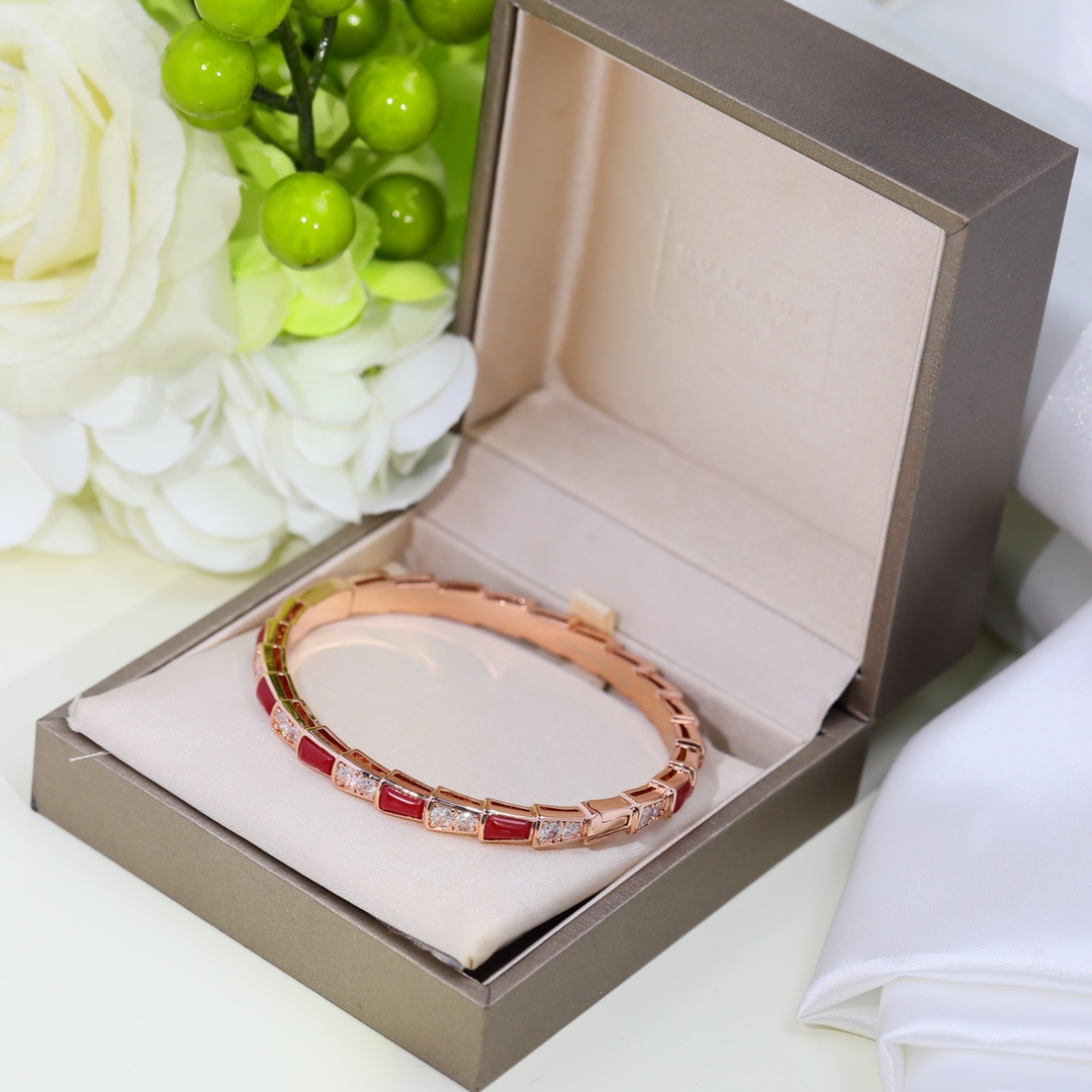 BGS009 Serpenti viper bracelet Half diamond and Red onyx - ccjewelryacc