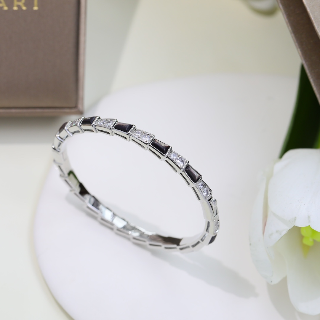 BGS008 Serpenti viper bracelet Half diamond and Black onyx - ccjewelryacc