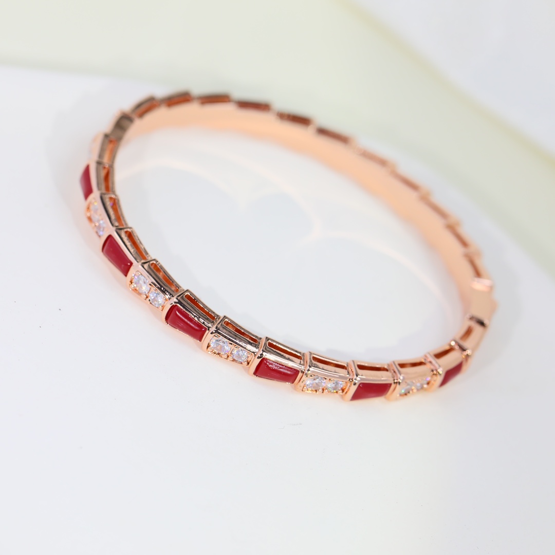 BGS009 Serpenti viper bracelet Half diamond and Red onyx - ccjewelryacc
