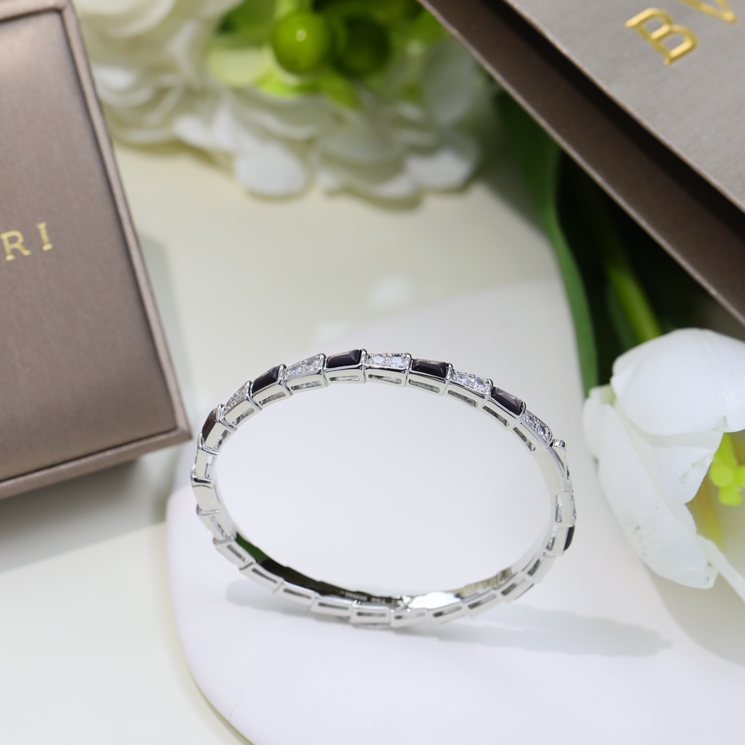 BGS008 Serpenti viper bracelet Half diamond and Black onyx - ccjewelryacc