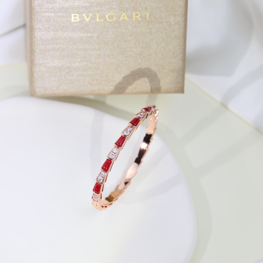BGS009 Serpenti viper bracelet Half diamond and Red onyx - ccjewelryacc