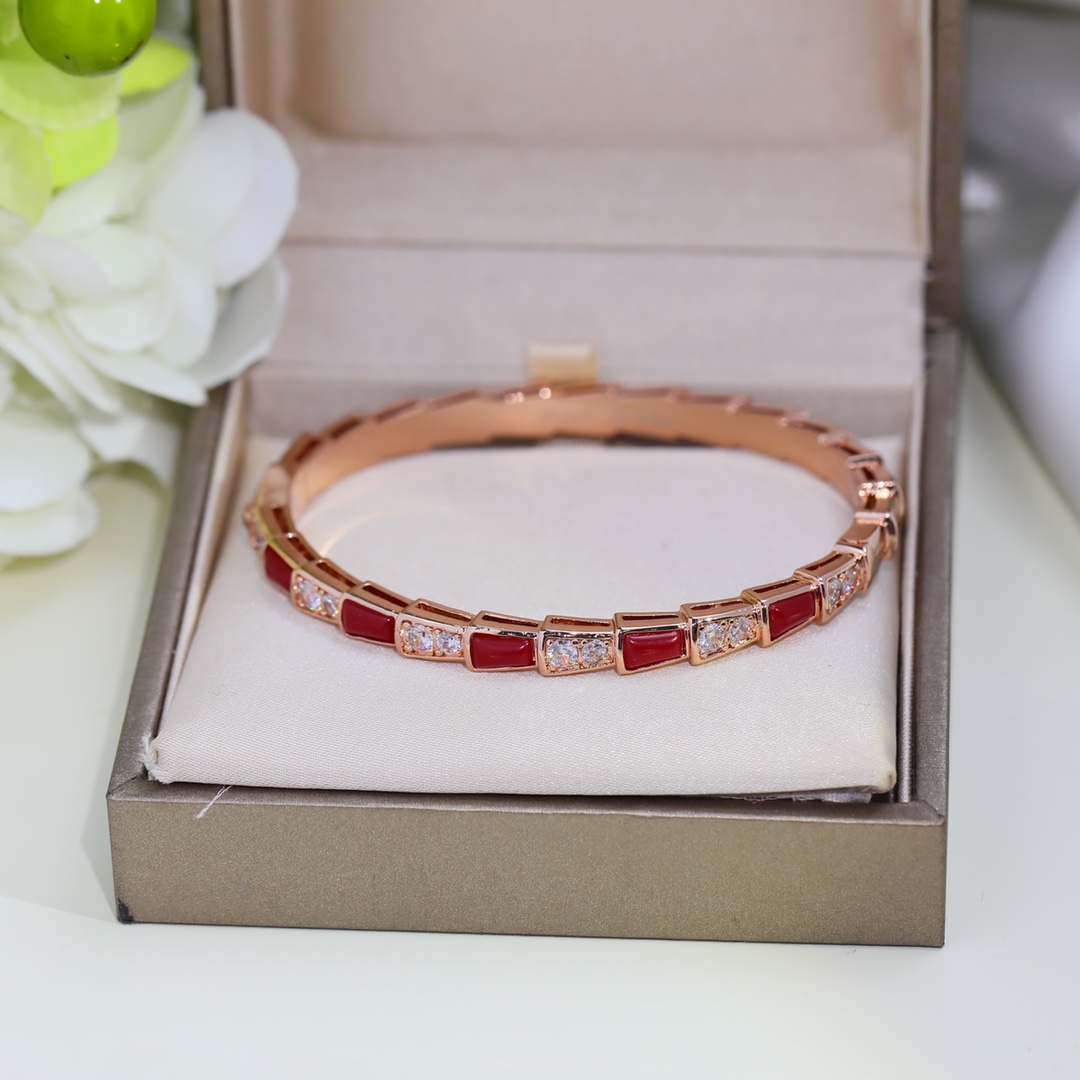 BGS009 Serpenti viper bracelet Half diamond and Red onyx - ccjewelryacc