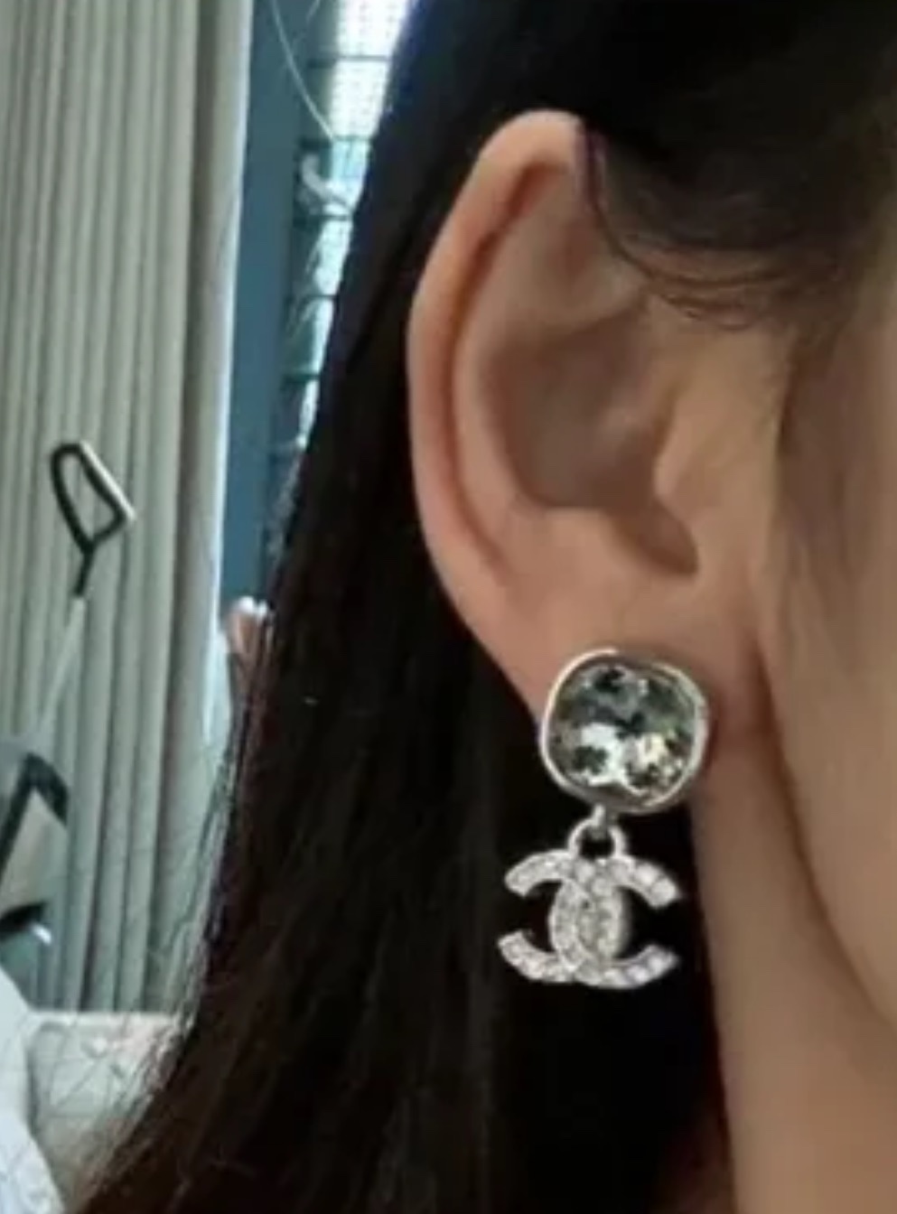 CCE733 Pink Crystal metal cc Logo drop Earrings - ccjewelryacc